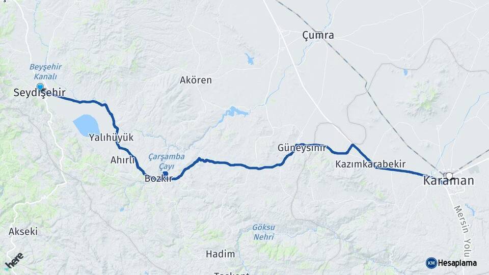 Konya Seydişehir Karaman Arası Kaç Km - Yol Haritası