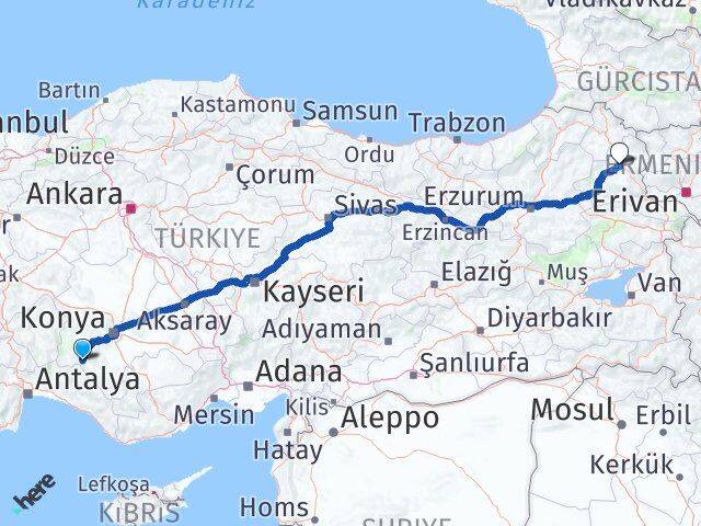 Konya Seydişehir Kars Arası Kaç Km - Yol Haritası