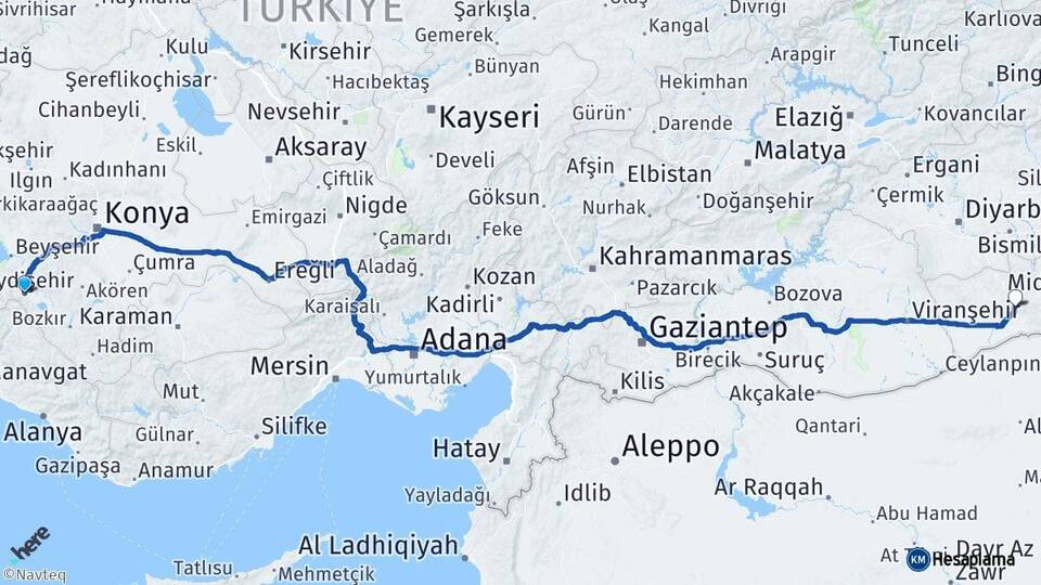 Konya Seydişehir Mardin Arası Kaç Km - Yol Haritası