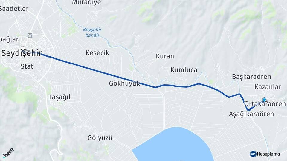 Ortakaraören Seydişehir Arası Kaç Km - Yol Tarifi