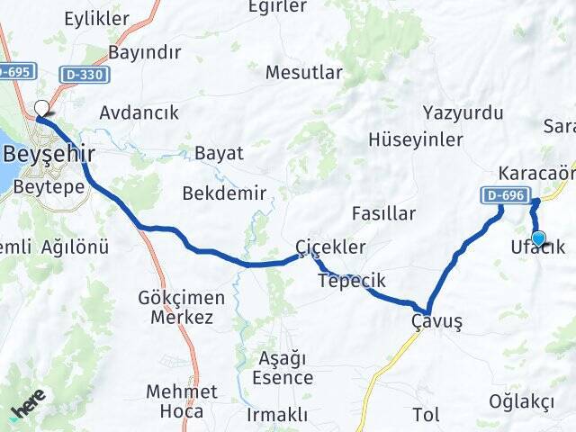 Ufacık Beyşehir Otogarı Arası Kaç Km - Yol Tarifi