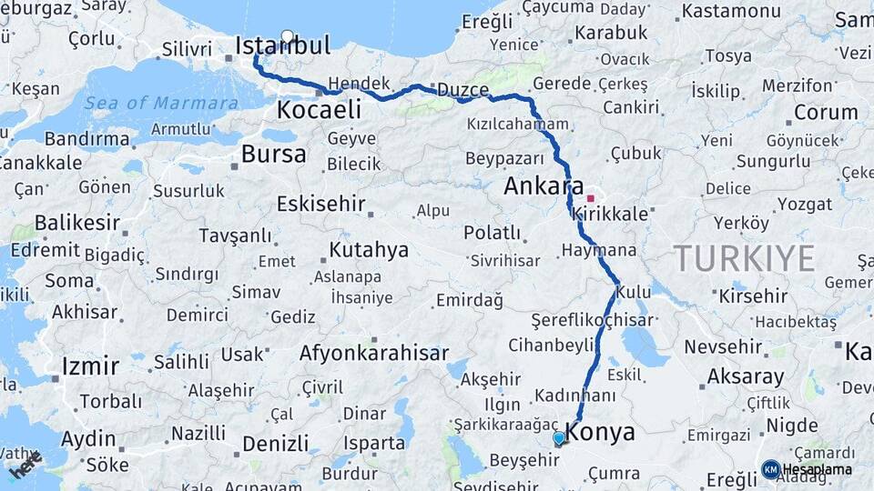 Konya Şile İstanbul Arası Kaç Km - Yol Haritası