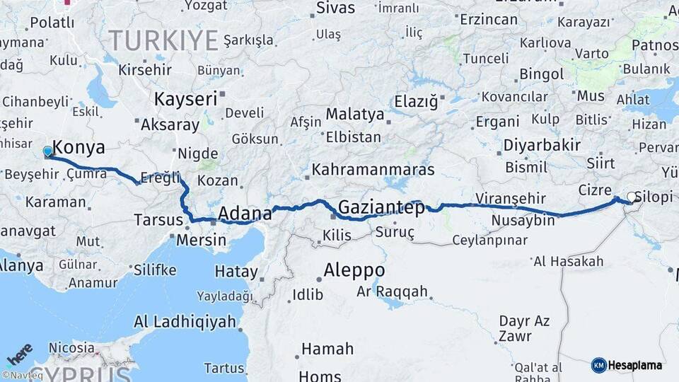 Konya Silopi Şırnak Arası Kaç Km - Yol Haritası
