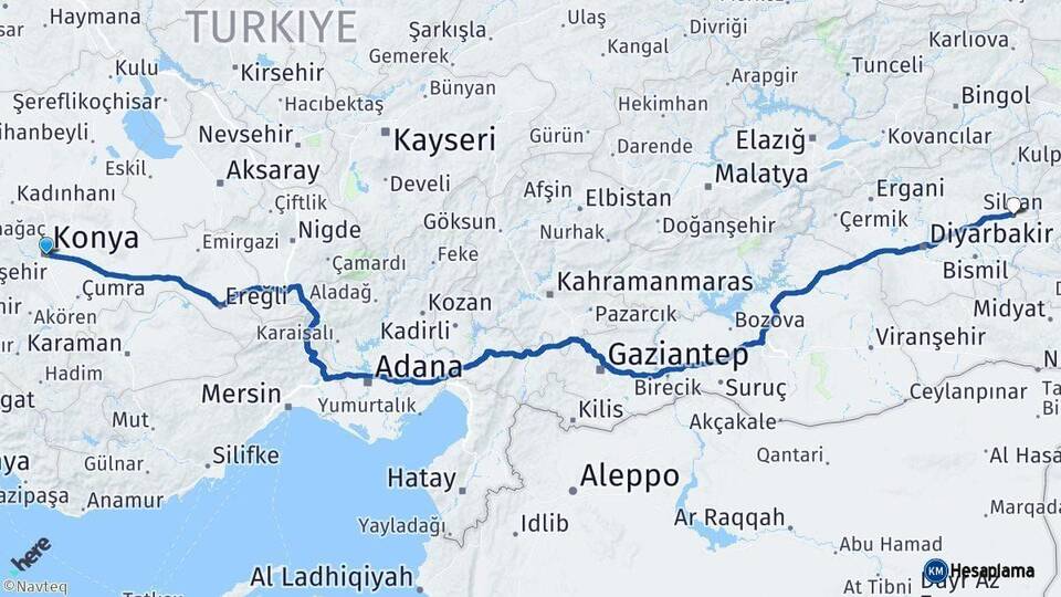 Konya Silvan Diyarbakır Arası Kaç Km - Yol Haritası