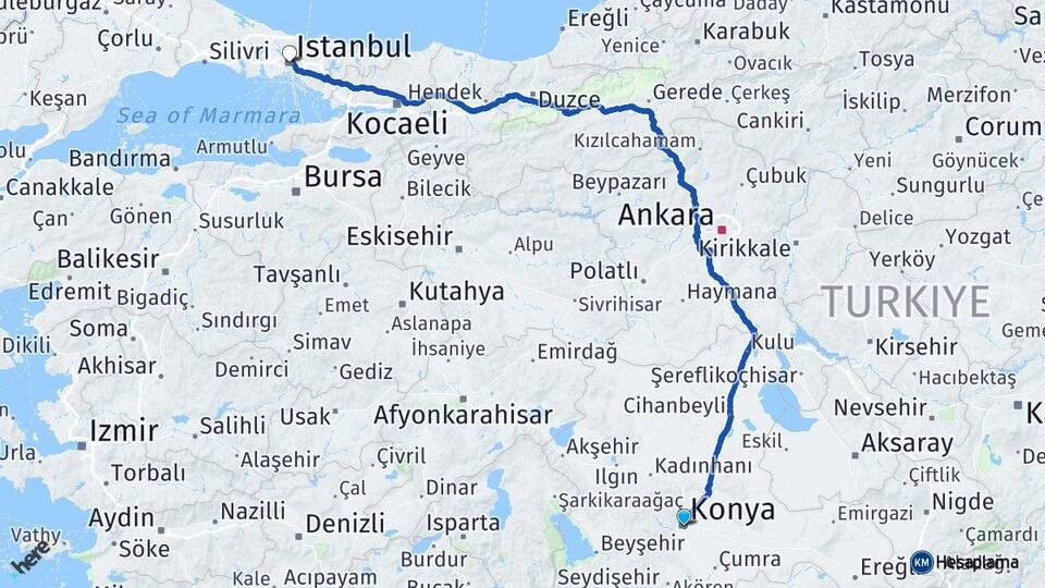 Konya Şişli İstanbul Arası Kaç Km - Yol Haritası