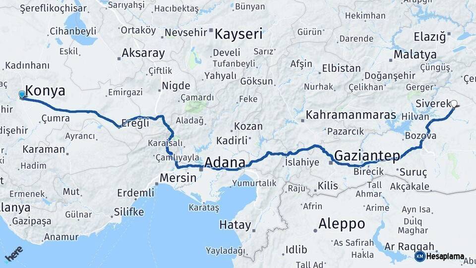 Konya Siverek Şanlıurfa Arası Kaç Km - Yol Haritası