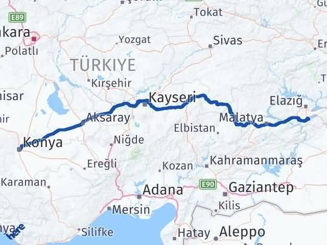 Konya Sivrice Elazığ Arası Kaç Km - Yol Haritası