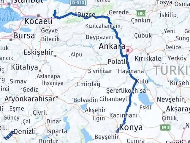 Konya Söğütlü Sakarya Arası Kaç Km - Yol Haritası