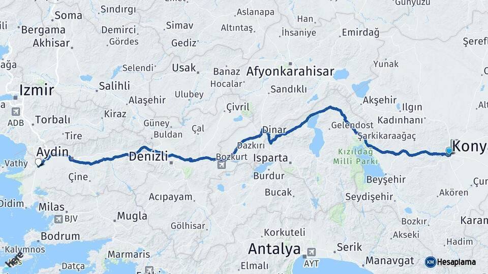 Konya Söke Aydın Arası Kaç Km - Yol Haritası