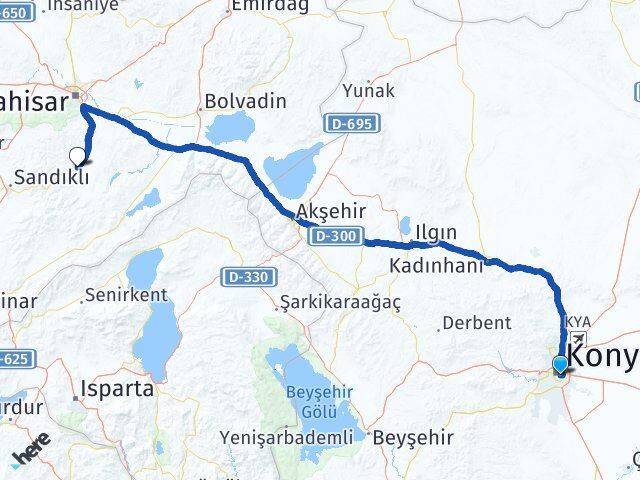 Konya Şuhut Afyonkarahisar Arası Kaç Km - Yol Haritası