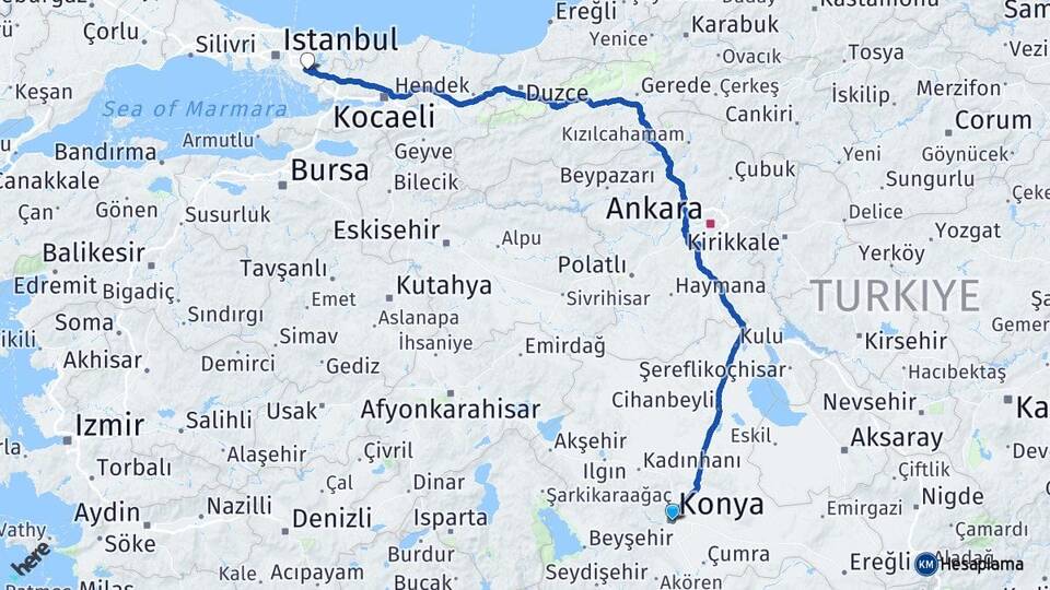 Konya Sultanbeyli İstanbul Arası Kaç Km - Yol Haritası