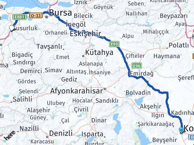 Konya Susurluk Balıkesir Arası Kaç Km - Yol Haritası