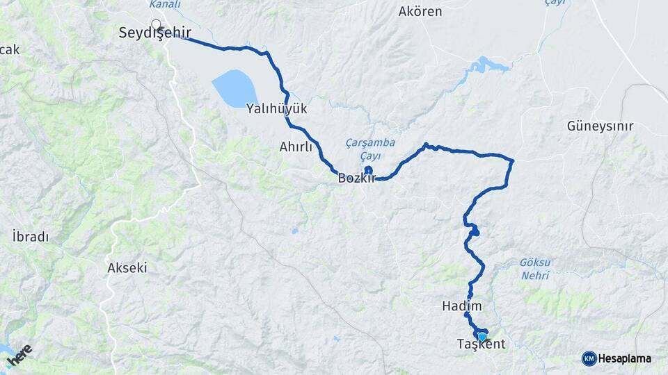 Konya Taşkent Seydişehir Arası Kaç Km - Yol Haritası
