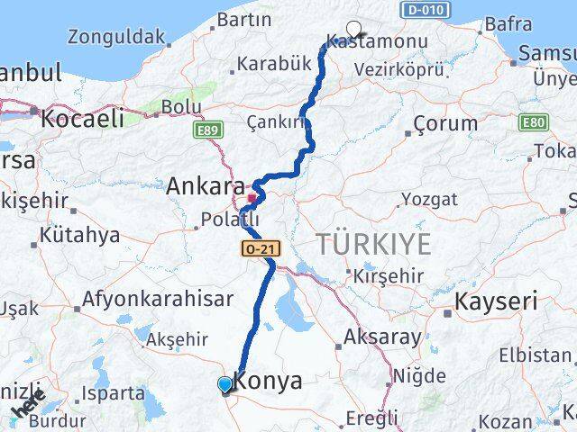 Konya Taşköprü Kastamonu Arası Kaç Km - Yol Haritası