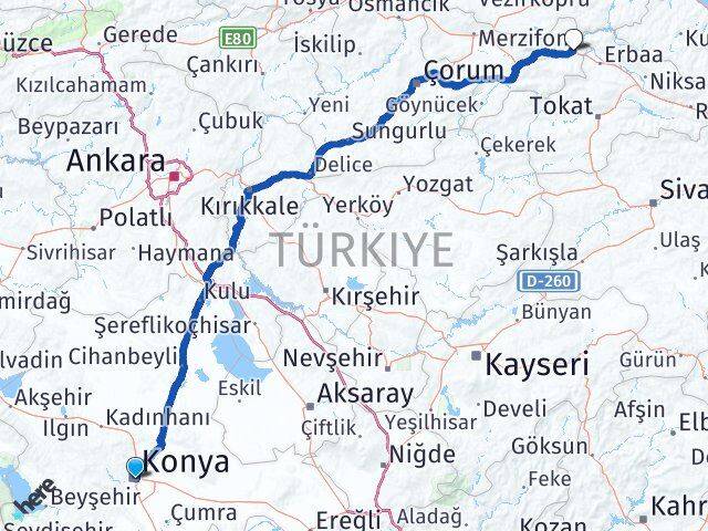 Konya Taşova Amasya Arası Kaç Km - Yol Haritası