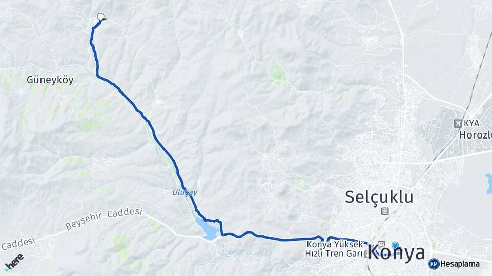 Konya Tepekent Selçuklu Arası Kaç Km - Yol Haritası