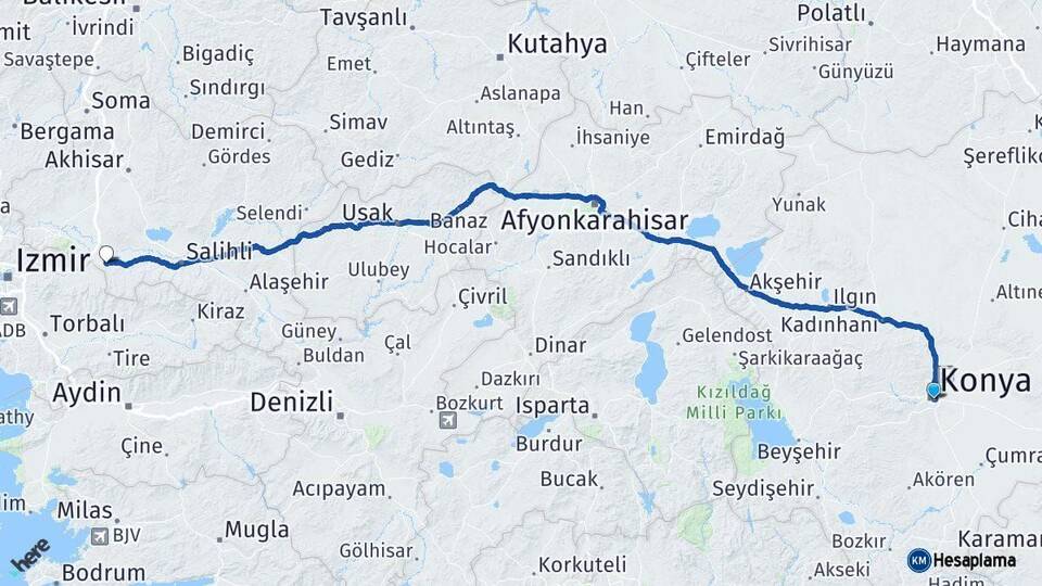 Konya Turgutlu Manisa Arası Kaç Km - Yol Haritası