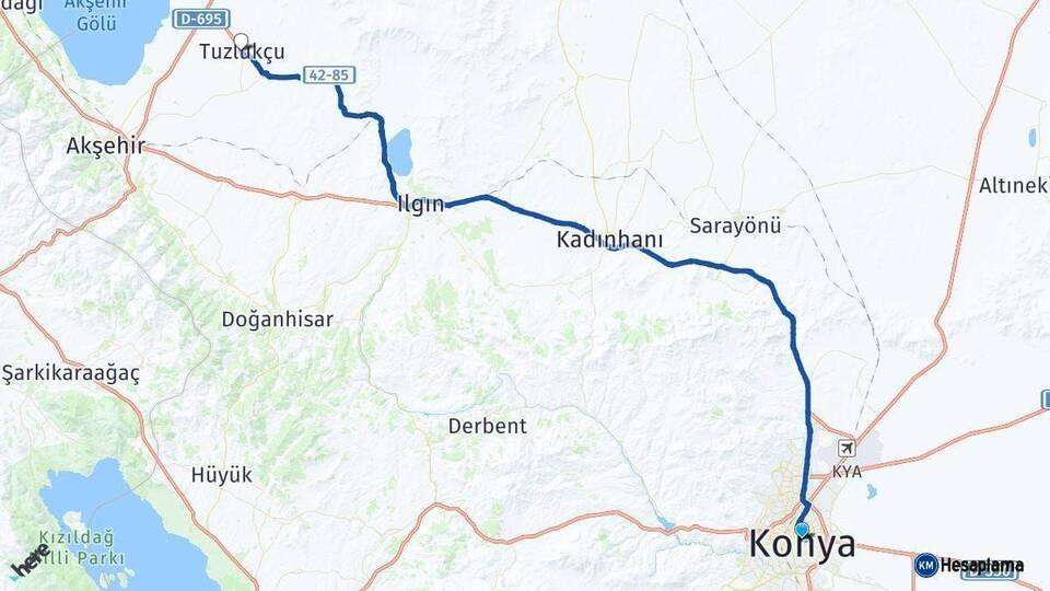 Konya Tuzlukçu Arası Kaç Km - Yol Haritası
