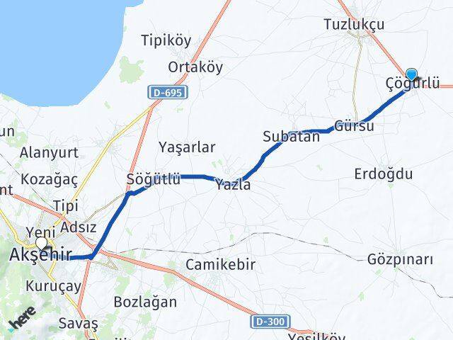 Çöğürlü Akşehir Arası Kaç Km - Yol Tarifi