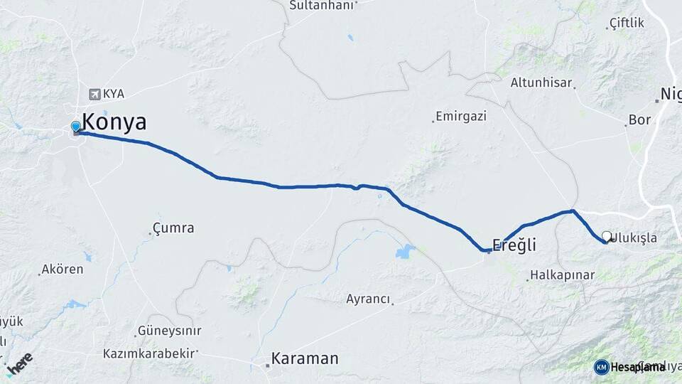 Konya Ulukışla Niğde Arası Kaç Km - Yol Haritası