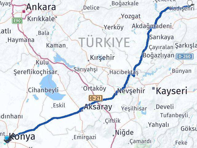 Konya Yeşilyurt Tokat Arası Kaç Km - Yol Haritası