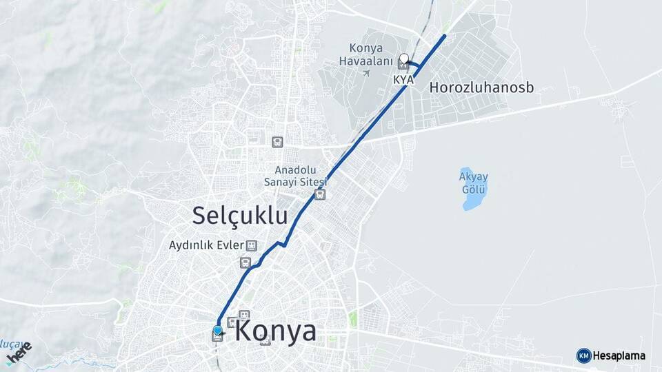 Konya YHT Garı Konya Havalimanı Arası Kaç Km - Yol Tarifi