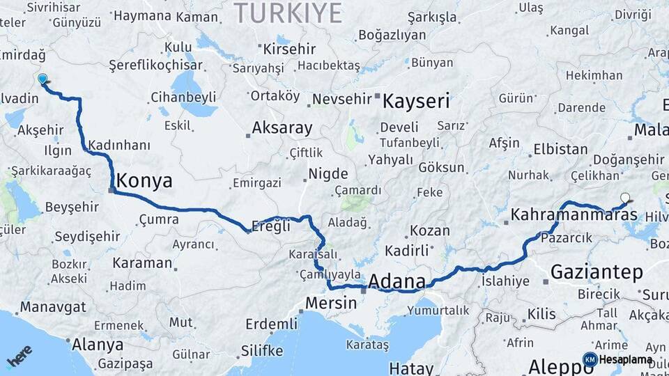 Konya Yunak Adıyaman Arası Kaç Km - Yol Haritası