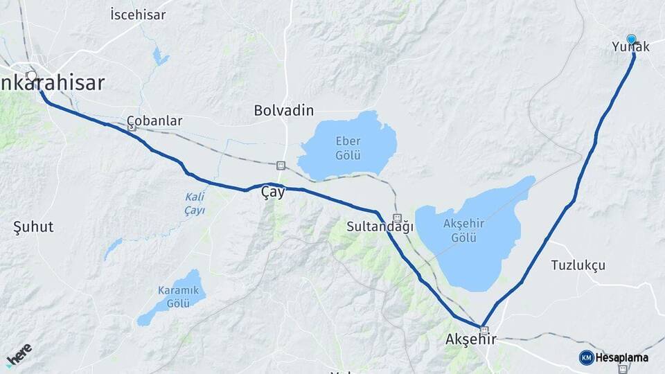 Konya Yunak Afyonkarahisar Arası Kaç Km - Yol Haritası