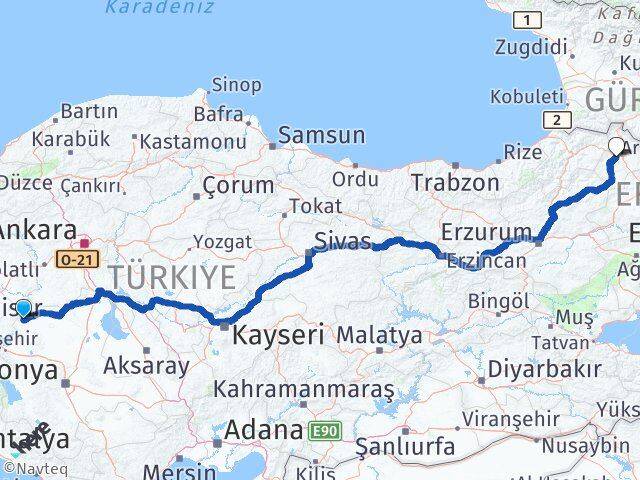 Konya Yunak Ardahan Arası Kaç Km - Yol Haritası