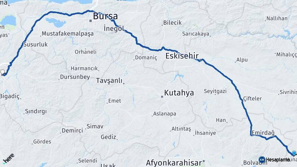 Konya Yunak Balıkesir Arası Kaç Km - Yol Haritası