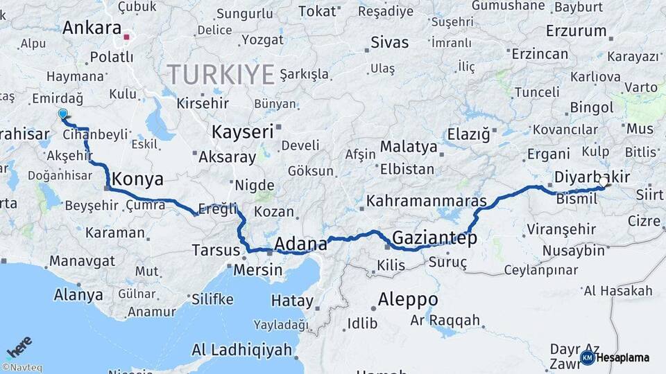 Konya Yunak Batman Arası Kaç Km - Yol Haritası