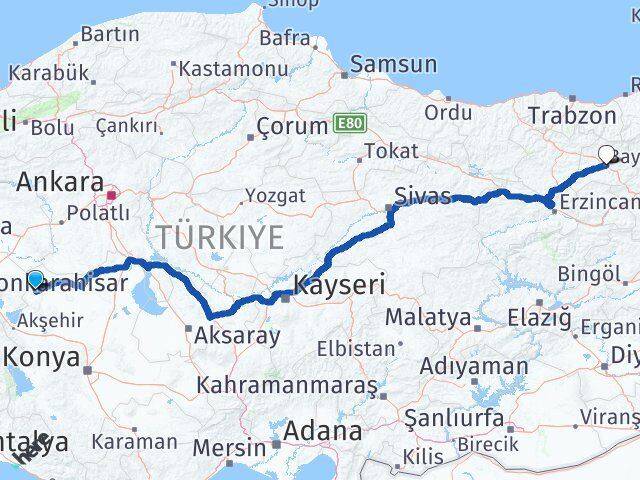 Konya Yunak Bayburt Arası Kaç Km - Yol Haritası