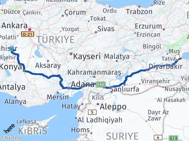 Konya Yunak Bitlis Arası Kaç Km - Yol Haritası