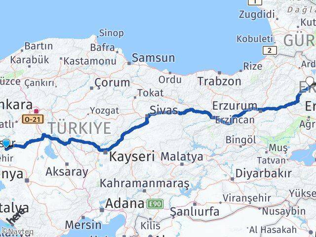 Konya Yunak Kars Arası Kaç Km - Yol Haritası