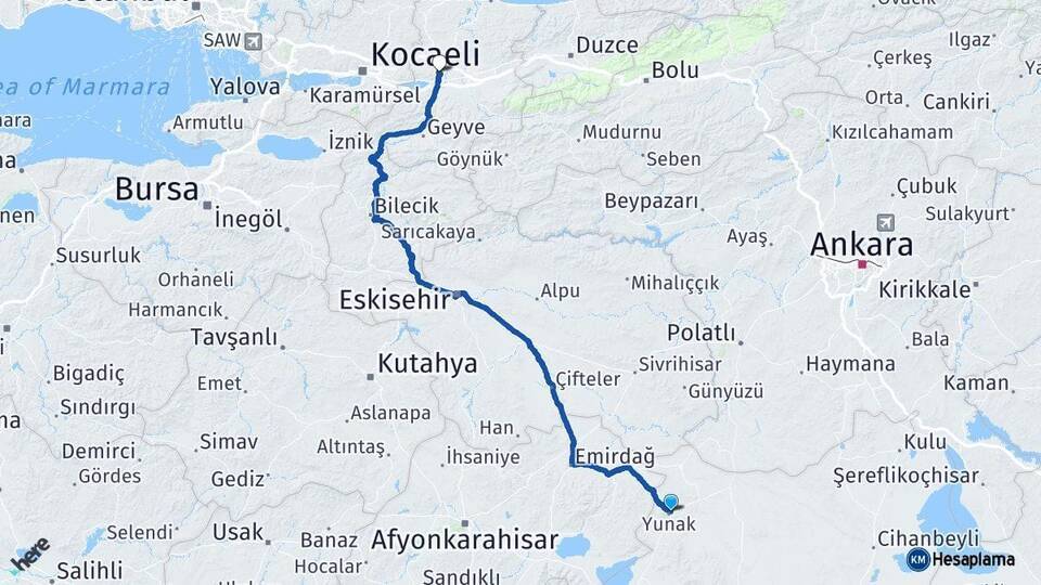 Yunak Sakarya Arası Kaç Km - Yol Tarifi