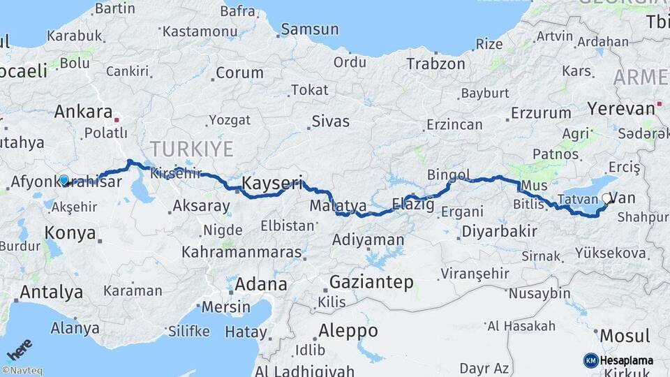 Konya Yunak Van Arası Kaç Km - Yol Haritası