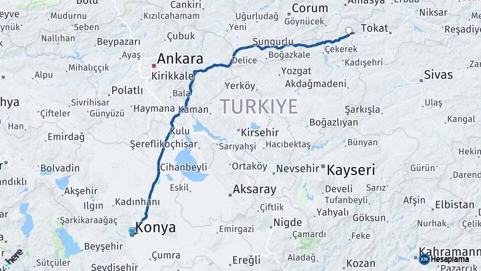 Konya Zile Tokat Arası Kaç Km - Yol Haritası