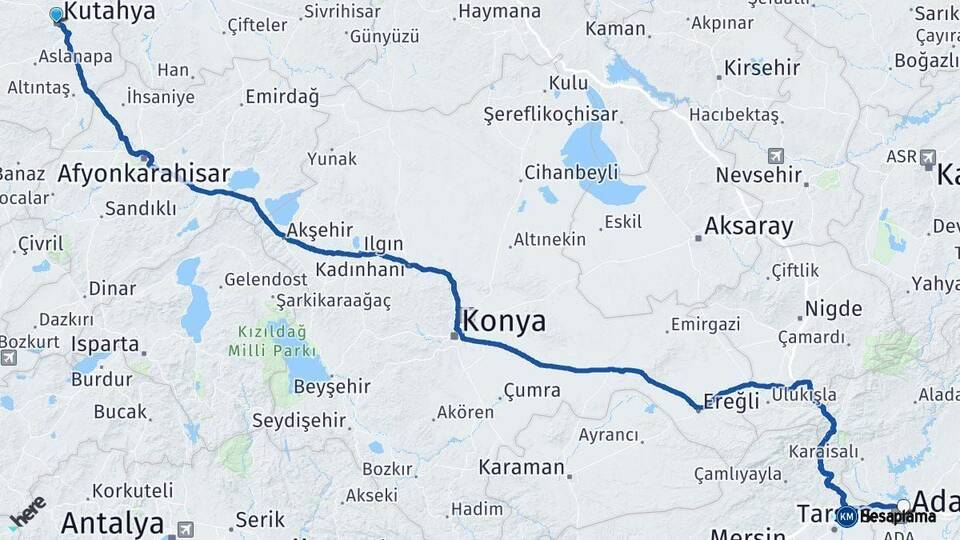 Kütahya Adana Arası Kaç Km - Yol Haritası