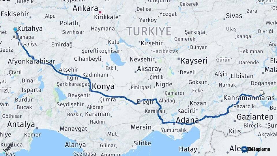 Kütahya Adıyaman Arası Kaç Km - Yol Haritası