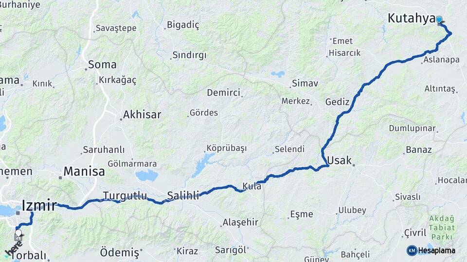 Kütahya Adnan Menderes Havalimanı Arası Kaç Km - Yol Haritası