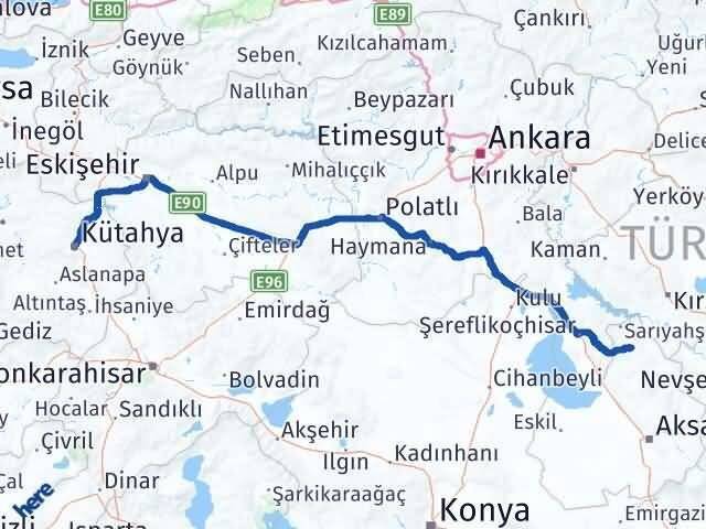 Kütahya Ağaçören Aksaray Arası Kaç Km - Yol Haritası