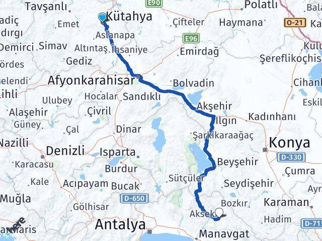 Kütahya Akseki Antalya Arası Kaç Km - Yol Haritası