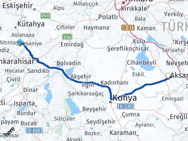 Kütahya Altıntaş Aksaray Arası Kaç Km - Yol Haritası