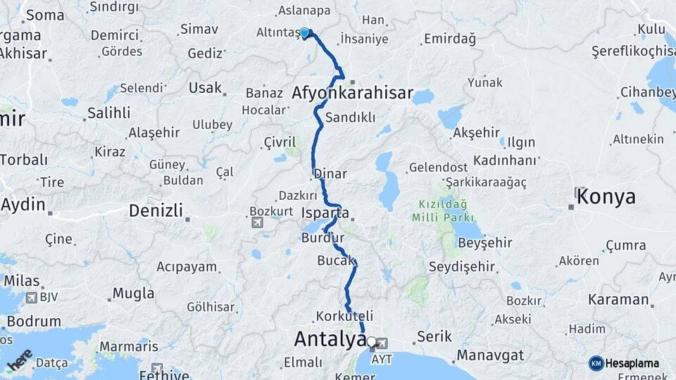 Kütahya Altıntaş Antalya Arası Kaç Km - Yol Haritası