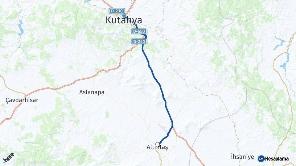 Kütahya Altıntaş Arası Kaç Km - Yol Haritası
