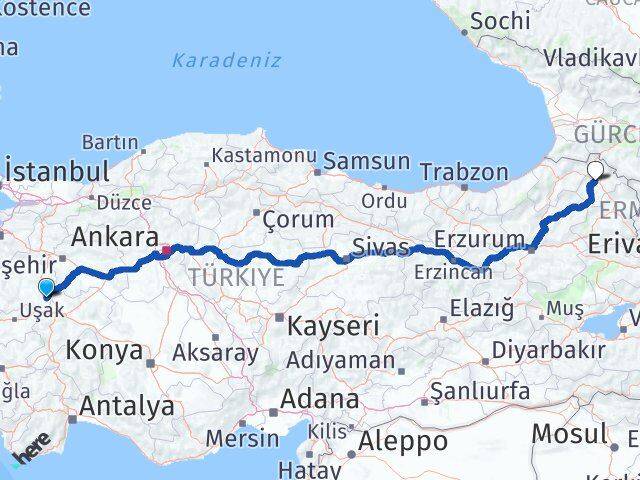 Kütahya Altıntaş Ardahan Arası Kaç Km - Yol Haritası