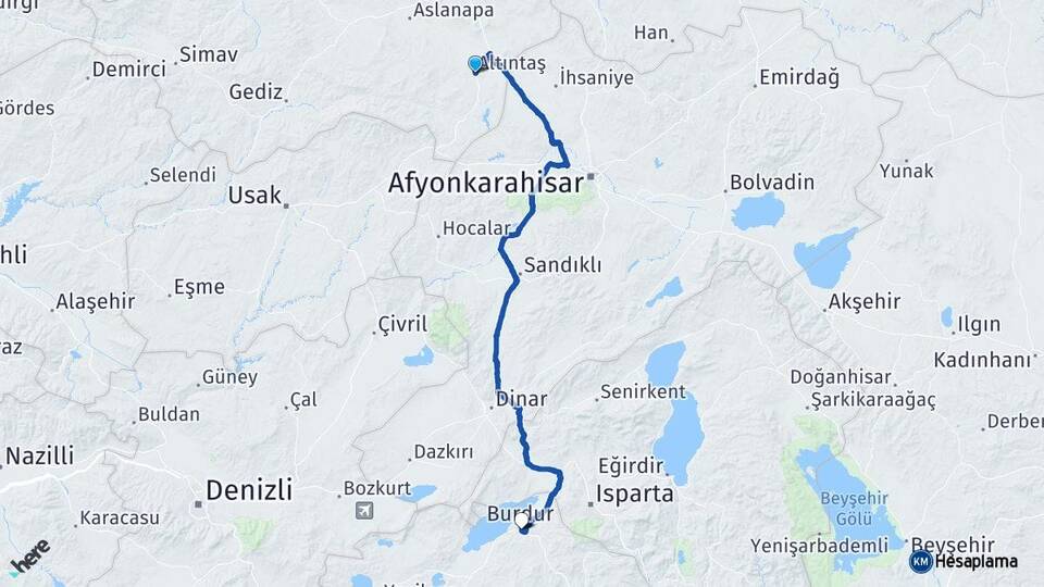 Kütahya Altıntaş Burdur Arası Kaç Km - Yol Haritası