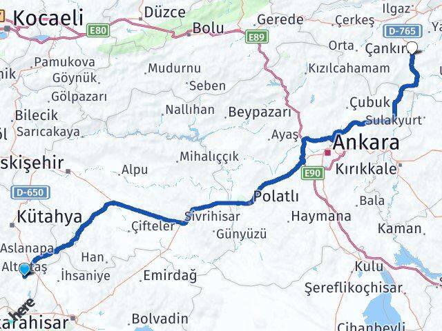 Kütahya Altıntaş Çankırı Arası Kaç Km - Yol Haritası