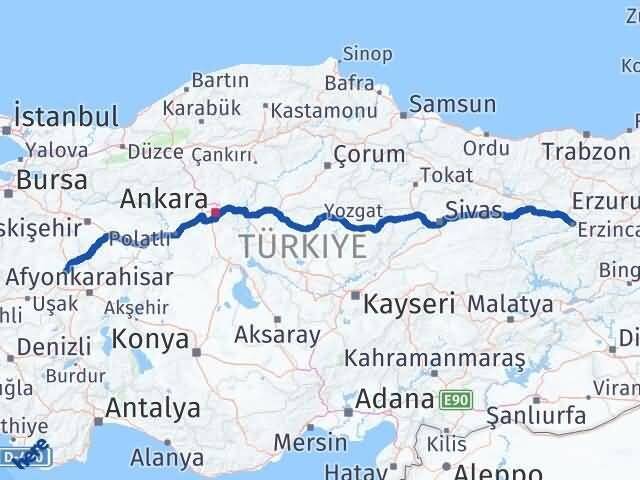 Kütahya Altıntaş Erzincan Arası Kaç Km - Yol Haritası