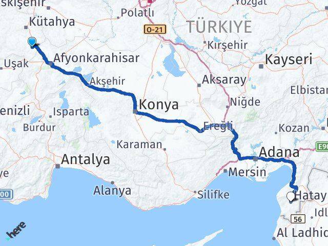 Kütahya Altıntaş Hatay Arası Kaç Km - Yol Haritası